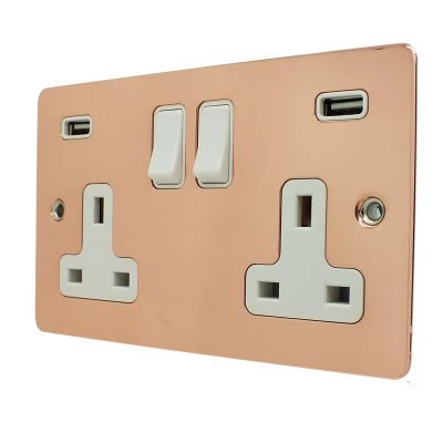 Slim Classic Polished Copper Plug Socket with USB Charging