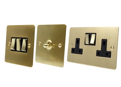 Slim Satin Brass Cooker Control (45 Amp Double Pole Switch and 13 Amp Socket)