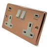 Timeless Classic Polished Copper Plug Socket with USB Charging - Click to see large image