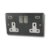 Timeless Steel Gray Plug Socket with USB Charging - Click to see large image