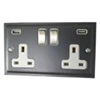 Nouveau Dark Pewter Plug Socket with USB Charging - Click to see large image