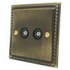 Rope Edge Antique Brass TV Socket - Click to see large image