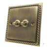 Rope Edge Antique Brass Toggle (Dolly) Switch - Click to see large image