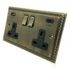 Rope Edge Antique Brass Plug Socket with USB Charging - Click to see large image