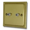 Rope Edge Polished Brass Satellite Socket (F Connector) - Click to see large image