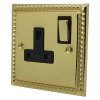 Rope Edge Polished Brass Switched Plug Socket - Click to see large image