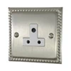 Rope Edge Satin Nickel Round Pin Unswitched Socket (For Lighting) - Click to see large image