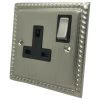 Rope Edge Satin Nickel Switched Plug Socket - Click to see large image