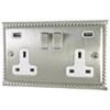 Rope Edge Satin Nickel Plug Socket with USB Charging - Click to see large image