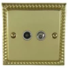 Rope Edge Classic Polished Brass TV and SKY Socket - Click to see large image