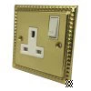 Rope Edge Classic Polished Brass Switched Plug Socket - Click to see large image