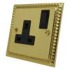Rope Edge Classic Polished Brass Switched Plug Socket - Click to see large image