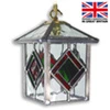 Honeybourne Pendant - Red and Green Outdoor Leaded Pendant Light | Hanging Porch Light