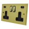 Trim Polished Brass Plug Socket with USB Charging - Click to see large image