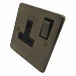 Trim Rounded Antique Brass Switched Plug Socket - Click to see large image