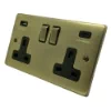Trim Antique Brass Plug Socket with USB Charging - Click to see large image