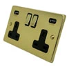 Trim Rounded Polished Brass Plug Socket with USB Charging - Click to see large image
