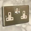 Trim Rounded Satin Nickel Switched Plug Socket - Click to see large image