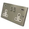 Trim Rounded Satin Nickel Plug Socket with USB Charging - Click to see large image