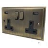 Mondo Antique Brass Plug Socket with USB Charging - Click to see large image