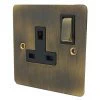 Slim Antique Brass Switched Plug Socket - Click to see large image