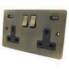 Slim Antique Brass Plug Socket with USB Charging - Click to see large image