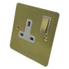 Slim Satin Brass Switched Plug Socket - Click to see large image