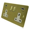 Slim Satin Brass Plug Socket with USB Charging - Click to see large image