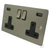 Slim Satin Stainless Plug Socket with USB Charging - Click to see large image