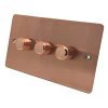 Slim Classic Brushed Copper Push Intermediate Switch and Push Light Switch Combination - Click to see large image