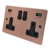 Slim Classic Brushed Copper Plug Socket with USB Charging - Click to see large image