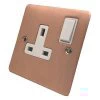 Slim Classic Brushed Copper Switched Plug Socket - Click to see large image