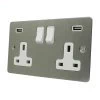 Slim Classic Satin Chrome Plug Socket with USB Charging - Click to see large image