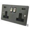 Slim Dark Pewter Plug Socket with USB Charging - Click to see large image