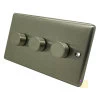 Ensemble Brushed Steel LED Dimmer and Push Light Switch Combination - Click to see large image