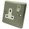 Ensemble Brushed Steel Switched Plug Socket - Click to see large image