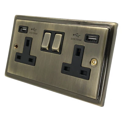 Victoria Antique Brass Plug Socket with USB Charging