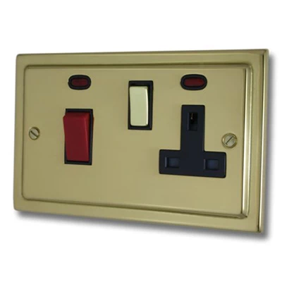 Victoria Polished Brass Cooker Control (45 Amp Double Pole Switch and 13 Amp Socket)