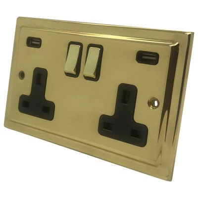 Victoria Polished Brass Plug Socket with USB Charging