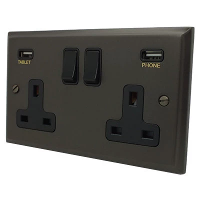 Style Silk Bronze Plug Socket with USB Charging