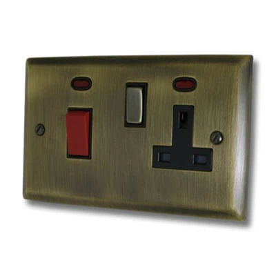 Grande Antique Brass Cooker Control (45 Amp Double Pole Switch and 13 Amp Socket)