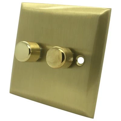 Grande Satin Brass LED Dimmer and Push Light Switch Combination