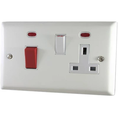 Grande White Cooker Control (45 Amp Double Pole Switch and 13 Amp Socket)