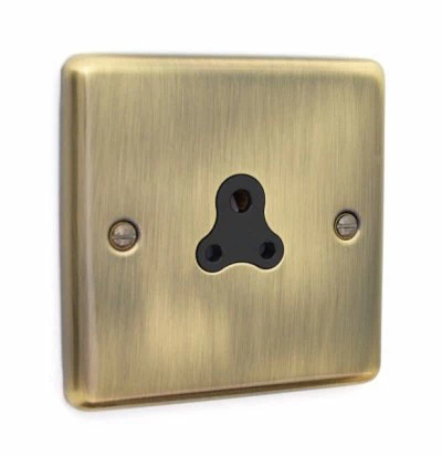 Ensemble Antique Brass Round Pin Unswitched Socket (For Lighting)