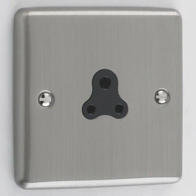 Ensemble Brushed Chrome Round Pin Unswitched Socket (For Lighting)