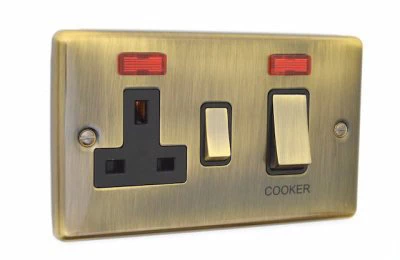 Ensemble Antique Brass Cooker Control (45 Amp Double Pole Switch and 13 Amp Socket)