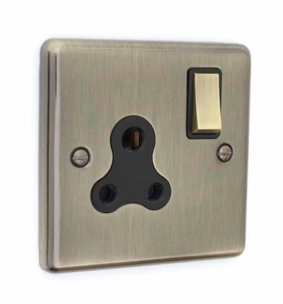 Ensemble Antique Brass Round Pin Switched Socket (For Lighting)