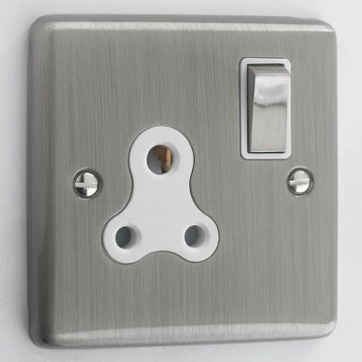 Ensemble Brushed Chrome Round Pin Switched Socket (For Lighting)