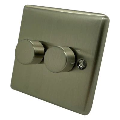 Ensemble Brushed Steel Push Intermediate Switch and Push Light Switch Combination