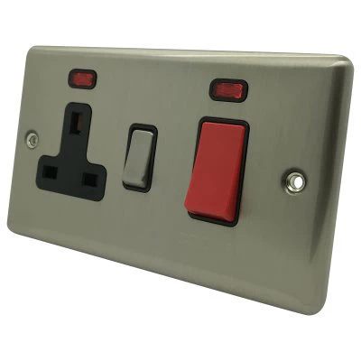 Ensemble Brushed Steel Cooker Control (45 Amp Double Pole Switch and 13 Amp Socket)